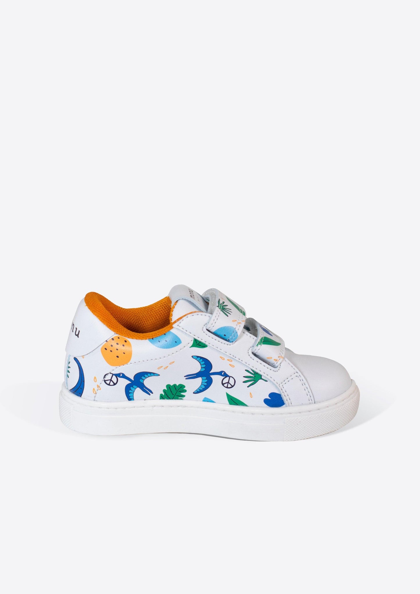 Tenis Dino Rugido de Monu Mini - Estampado de dinosaurios enérgico y colores vibrantes. Foto lateral interno.